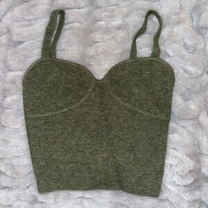 Aritzia Olive Green Knit Bustier Crop Top - Women